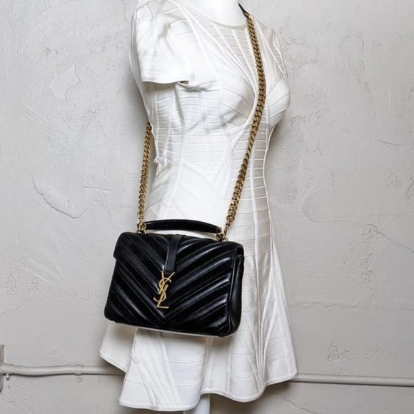 SOLDSaint Laurent Monogram College Medium Black Suede Leather Satchel - Picture 8 of 8